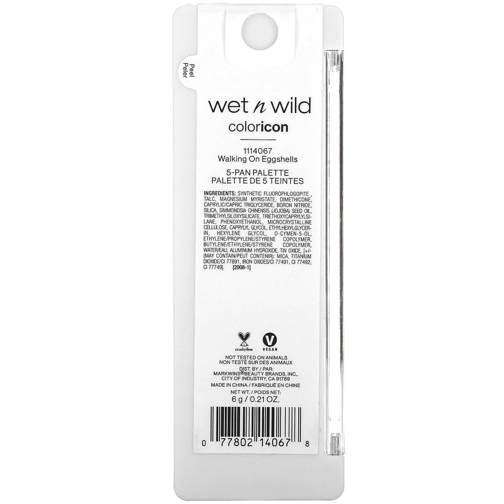 wet n wild, Color Icon, палитра теней из 5 оттенков, 1114067 Walking On Eggshell, 6 г (0,21 унции)