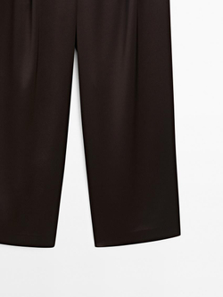 Massimo Dutti Струящиеся атласные брюки с широкими штанинами, коричневый