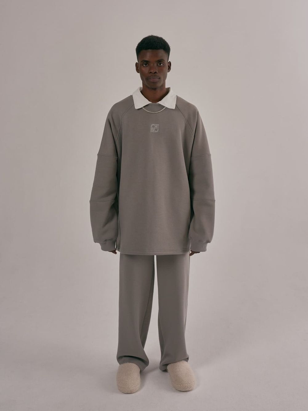 Брюки One Two Sharkskin широкие утепленные бежевые