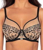 Бюстгальтер с мягкими чашками и изысканной вышивкой (Размер: 90F) (Цвет: черный с бежевым)