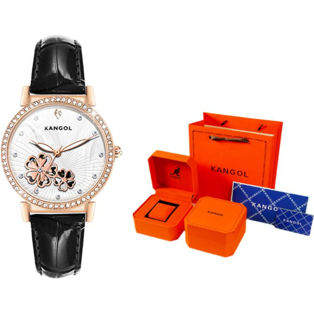KANGOL Automatic Mechanical Movement Genuine Leather Strap Watch Women"s Watch White Dial