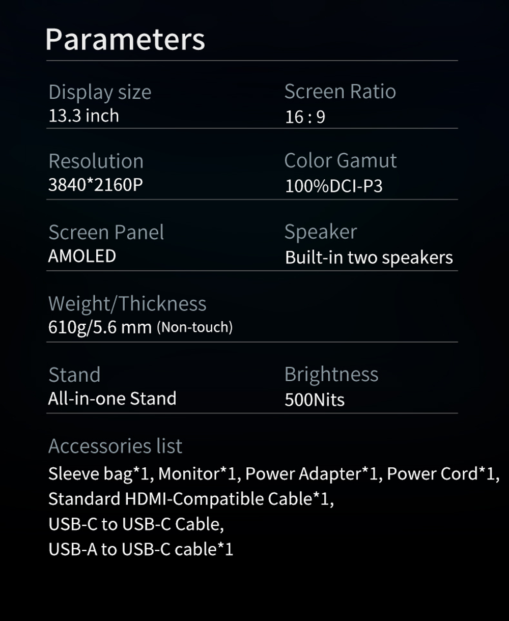 13.3" Портативный монитор VCHANCE 4K (3840x2160) OLED, 60 Гц