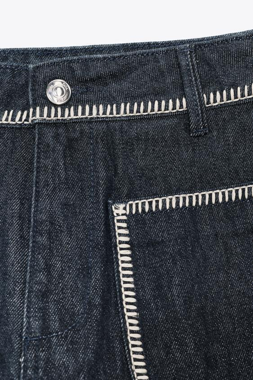 ZARA ДЖИНСОВЫЕ ШОРТЫ Z1975 С ВЫСОКОЙ ПОСАДКОЙ И ДЕКОРАТИВНОЙ СТРОЧКОЙ, СИНИЙ