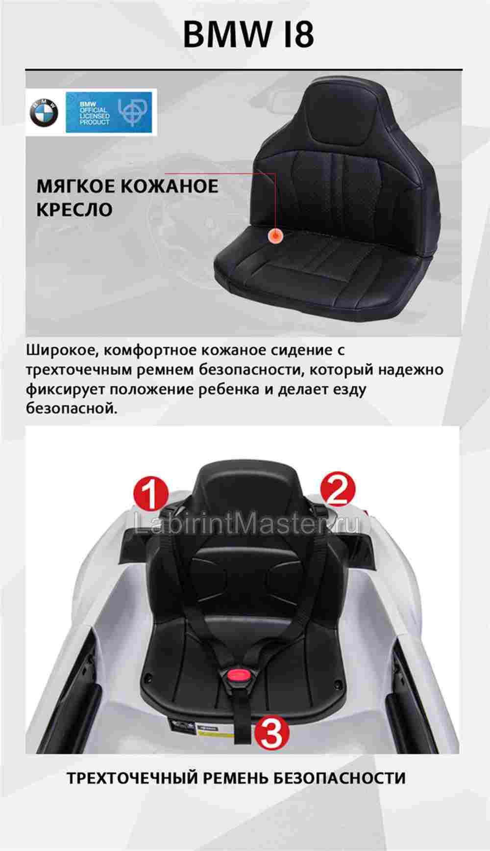 Детский электромобиль "BMW i8" 12V, белый