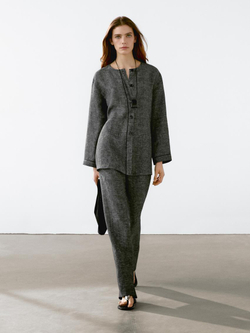 Massimo Dutti Куртка из 100% льна с декоративной отделкой, черный