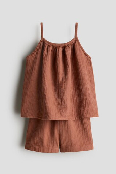 H&M Хлопковый муслиновый комплект из шортов топа, коричневый