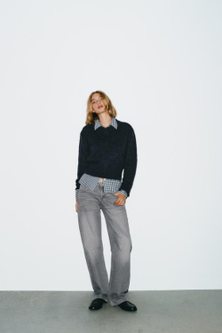 ZARA ДЖИНСЫ TRF WIDE-LEG С НИЗКОЙ ПОСАДКОЙ, СЕРЫЙ