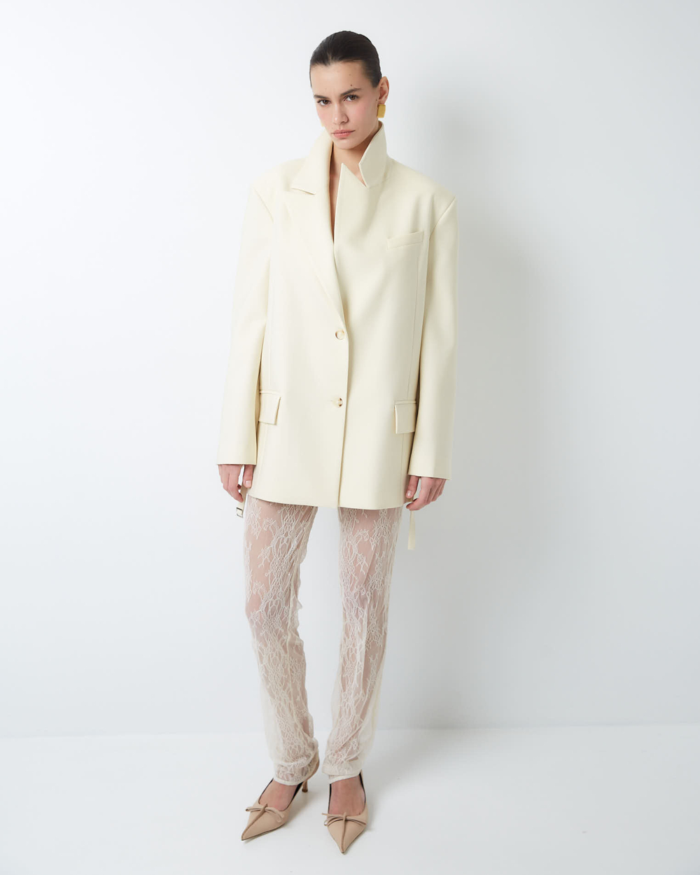 Жакет на пояске из шерсти белый шоколад