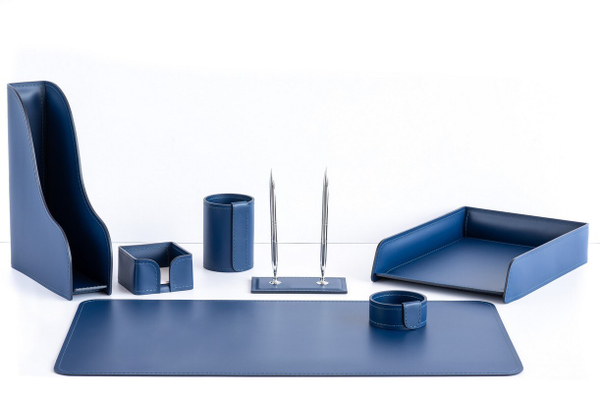 Канцелярский набор из кожи цвет САПФИР 7 предметов №154