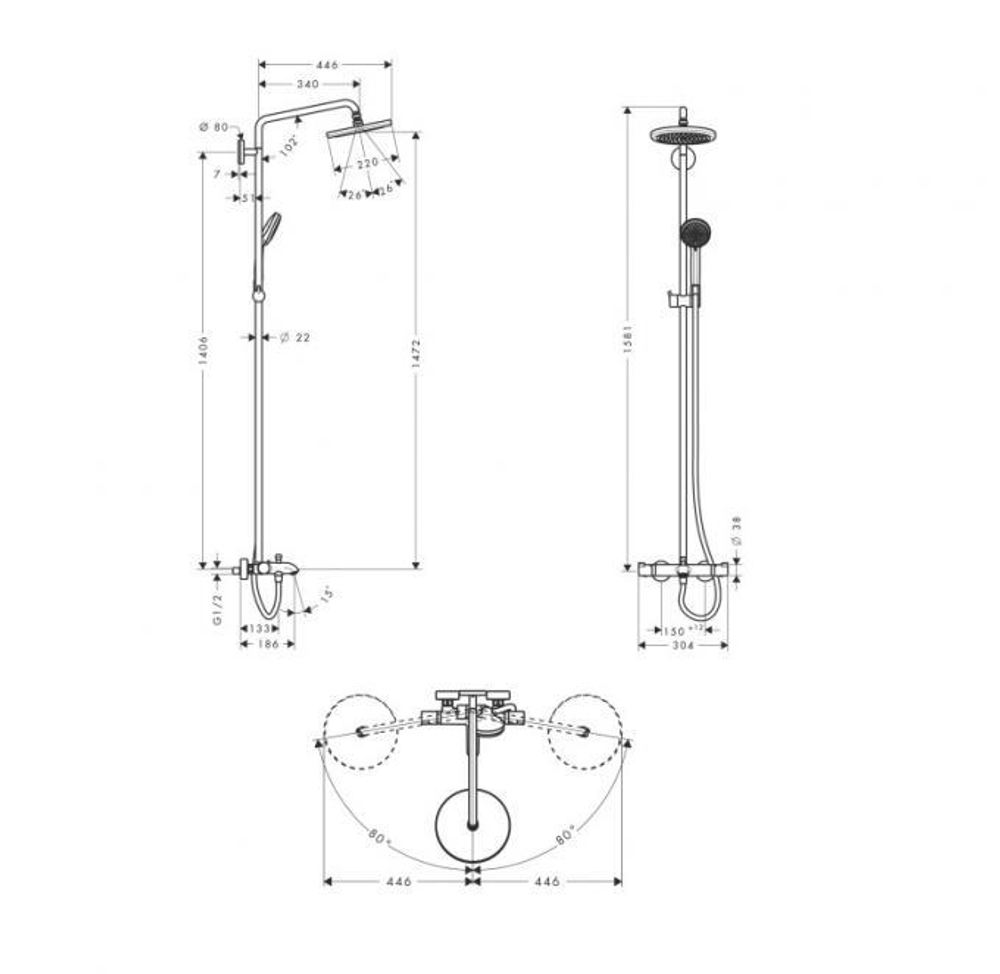 Душевая стойка Hansgrohe Croma 220 Showerpipe 27223000 с термостатом