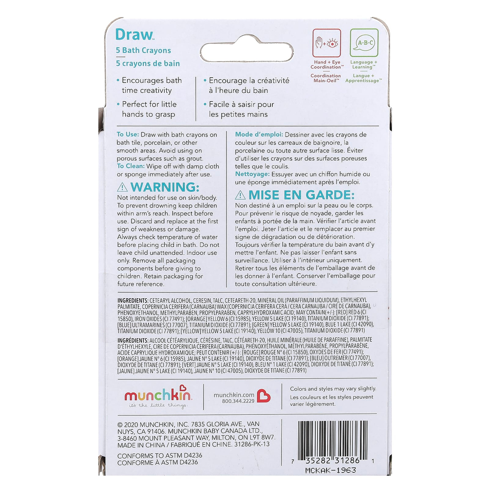 Munchkin, Draw ™, мелки для ванны, от 36 месяцев, 5 штук