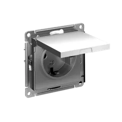 Розетка 1-м СП AtlasDesign 16А IP20 с заземл. защ. шторки с крышкой механизм сталь SE ATN000946