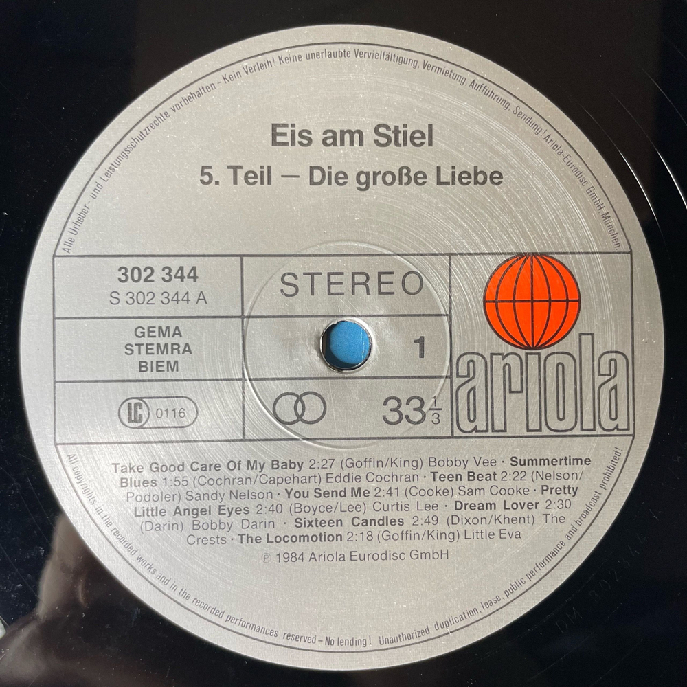 Винтажная виниловая пластинка LP Музыка Из Киноильма Горячая Жевательная Резинка, Eis Am Stiel (5. Teil - Die Grosse Liebe) (Германия 1984)