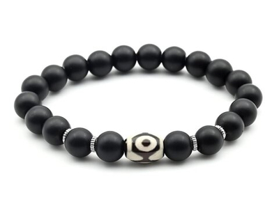Мужской браслет из шунгита с бусиной Дзи "Три глаза" шарик 10мм