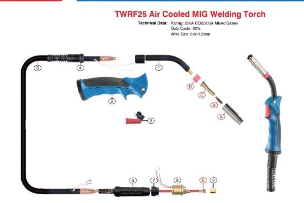 Сварочная горелка TWRF25 4m Welding Torch TW004.D805 Сварочная горелка TWRF25 4m Welding Torch TW004.D805