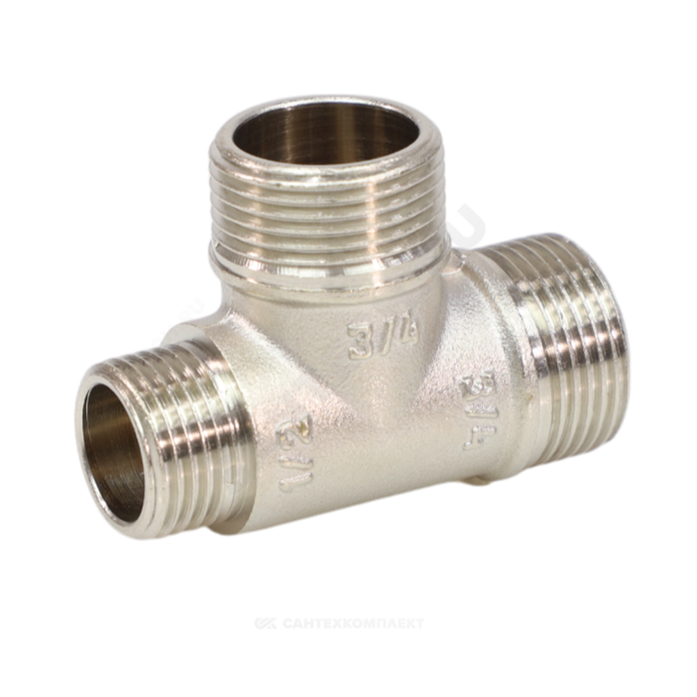 Тройник латунь никель переходной Ду 15х15х15 (1/2"х1/2"х1/2") НР/НР/НР VALFEX VF.131.N.012