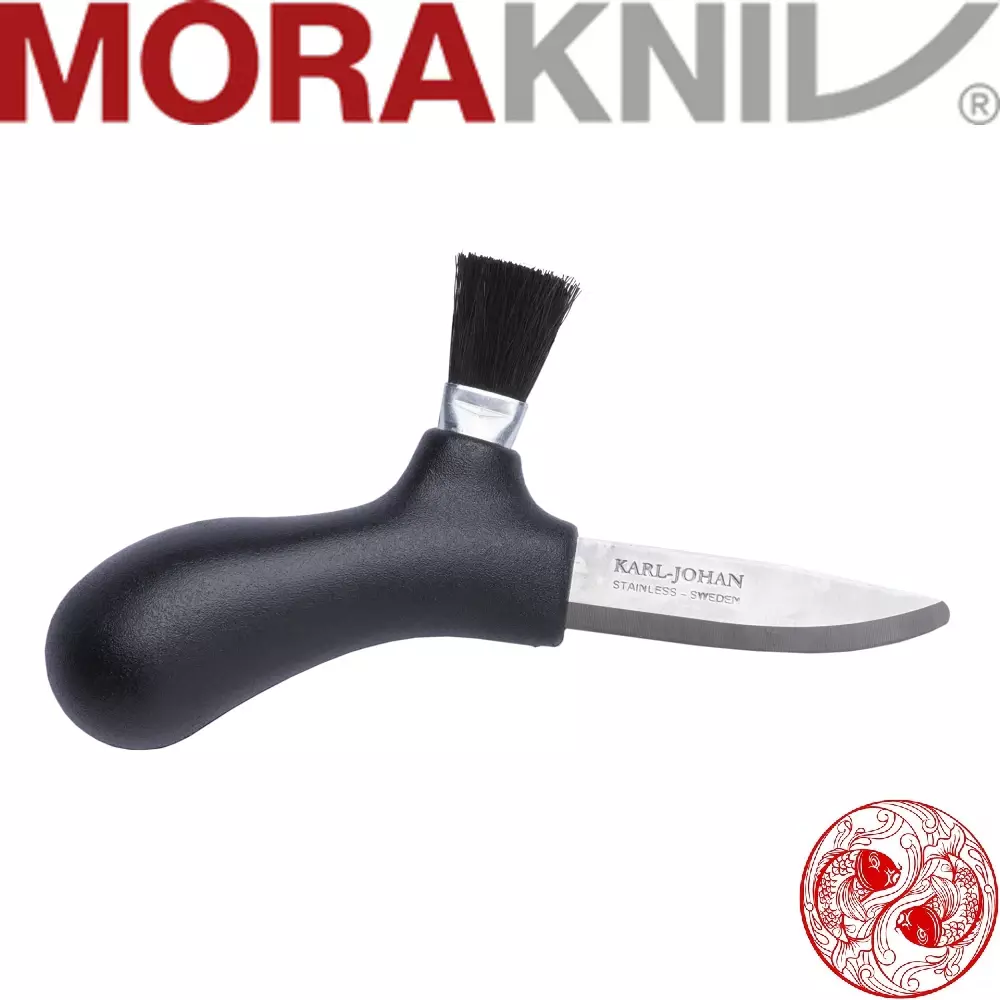 Нож Morakniv Karl-Johan для грибов, нержавеющая сталь, цвет красный/лайм/черный щетка из конского волоса