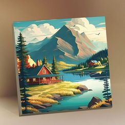 Картина по номерам с Поталью (30х30) Горный пейзаж (24 цвета)