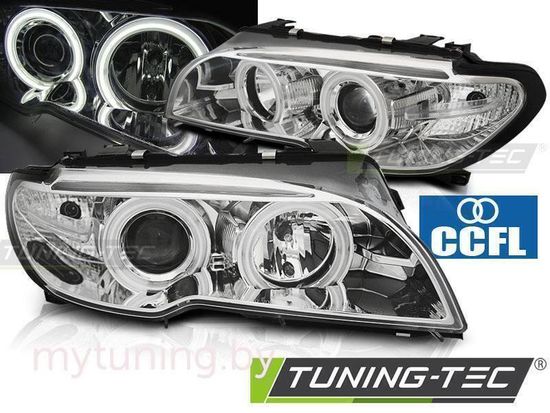 Передние фары Angel Eyes для BMW 3 E46 Coupe / Cabrio (03-06) CCFL Chrome
