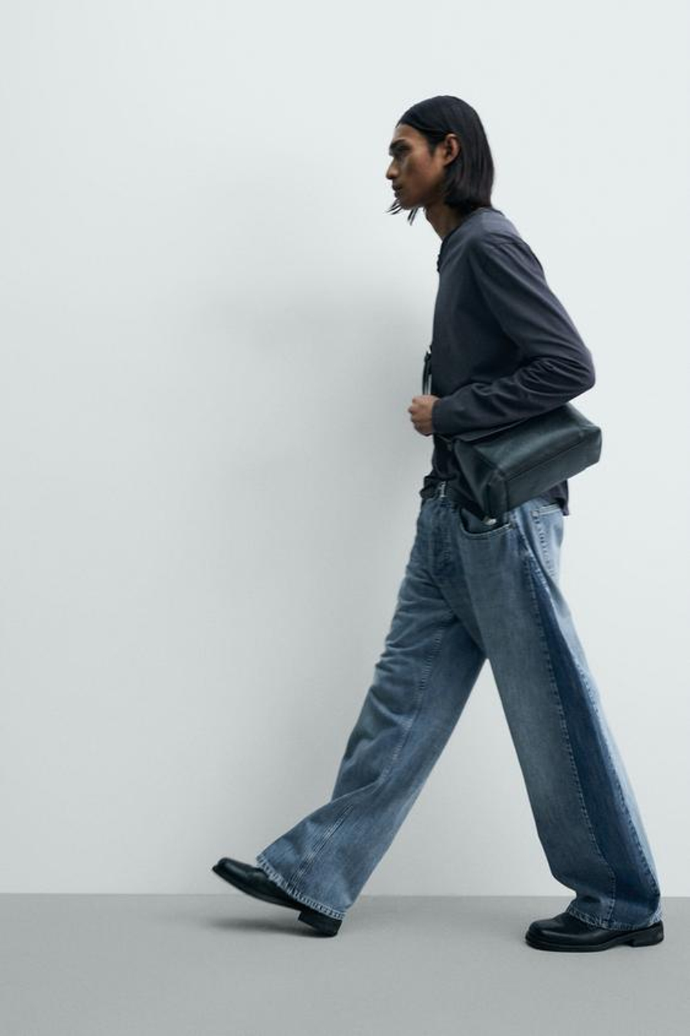 ZARA ДЖИНСЫ LOOSE BALLOON FIT С КОНТРАСТНЫМИ ЛАМПАСАМИ, ВЫЦВЕТШИЙ СИНИЙ