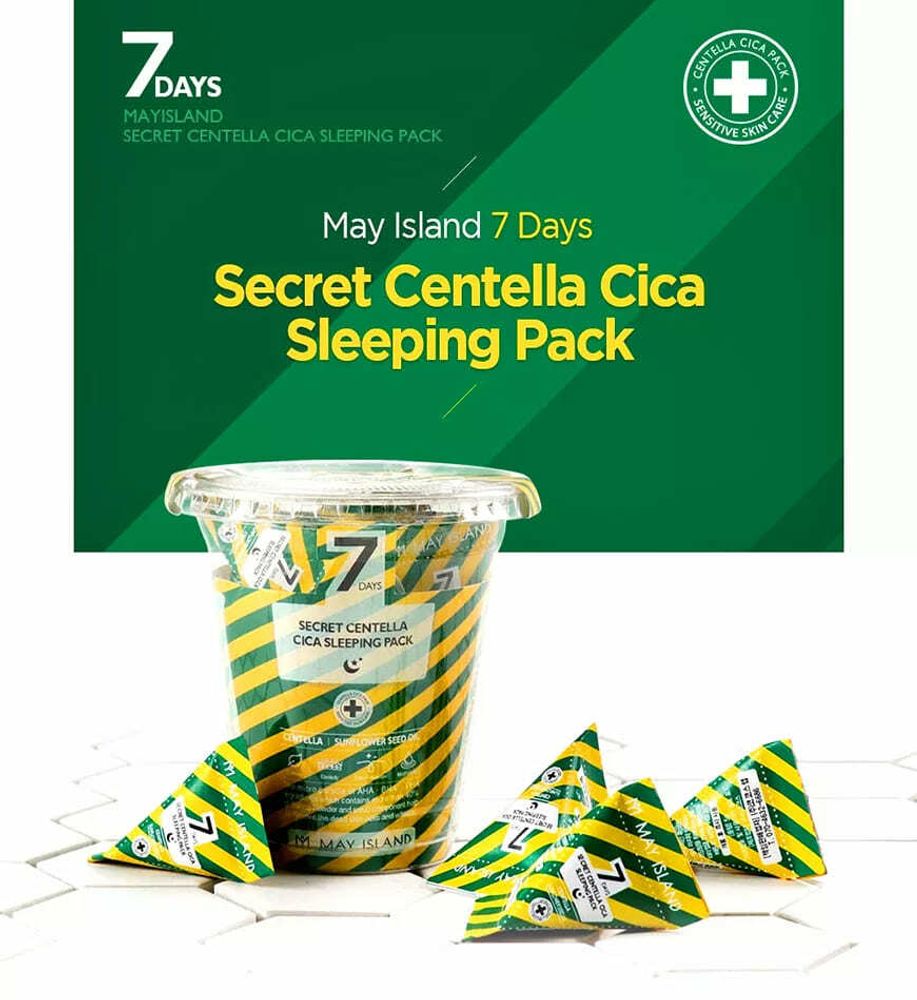 Маска для лица May Island 7 Days Secret Centella Cica Sleeping Pack ночная успокаивающая с центеллой 5 г