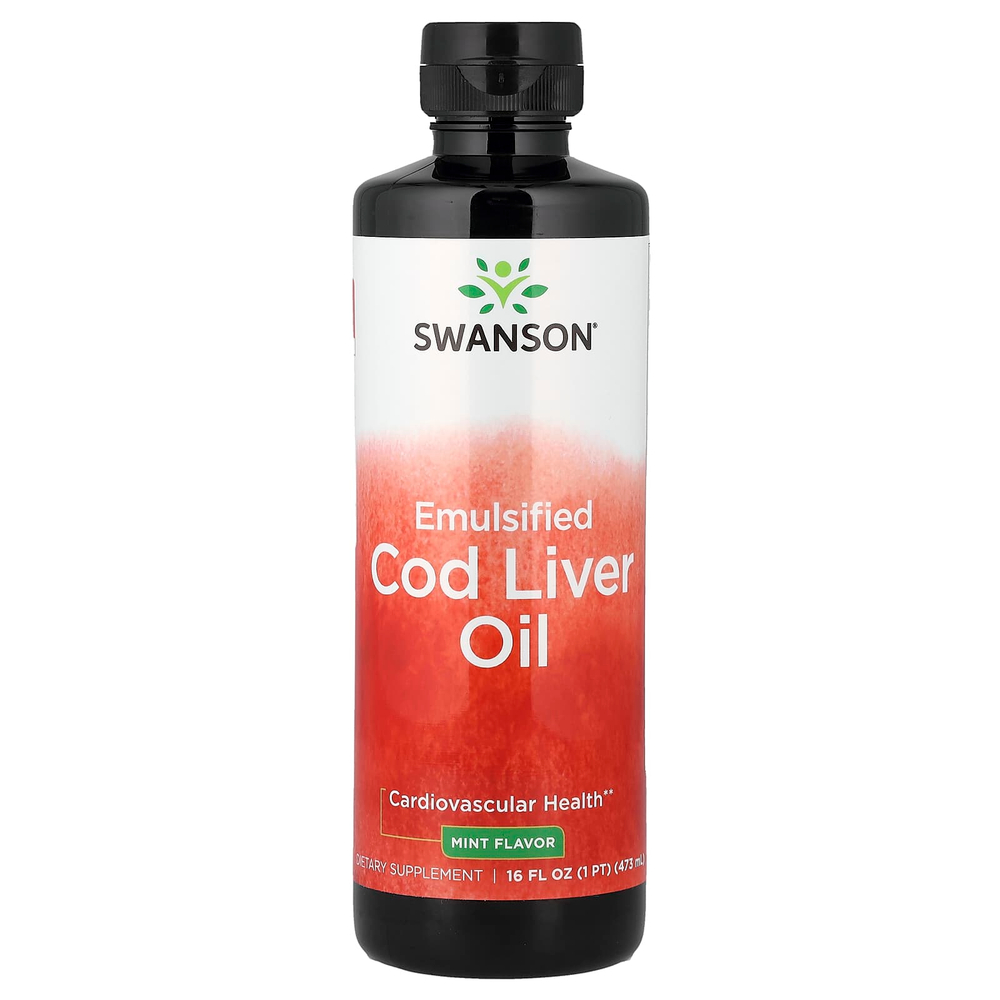 Swanson Vitamins, Эмульгированный жир печени трески, мята, 473 мл (16 жидк. унц.)