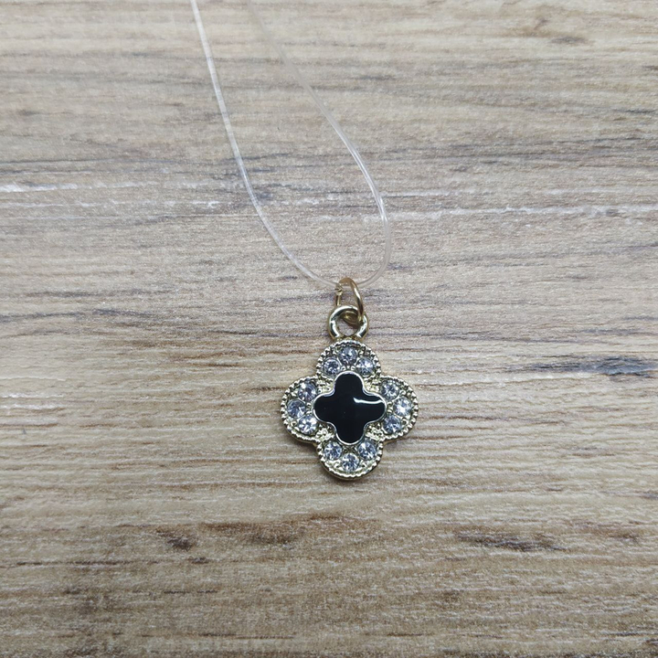 Кулон на леске Четырехлистник стразы внутри эмаль черная цвет золотистый 15 мм