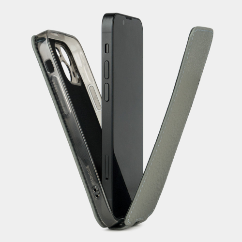 Чехол для iPhone 13 из натуральной кожи теленка, стального цвета