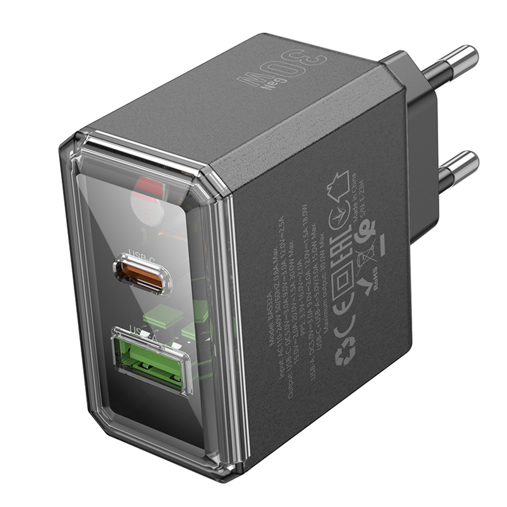Сетевой адаптер питания BOROFONE BAS32A PD 30W + QC 3.0 (черный)