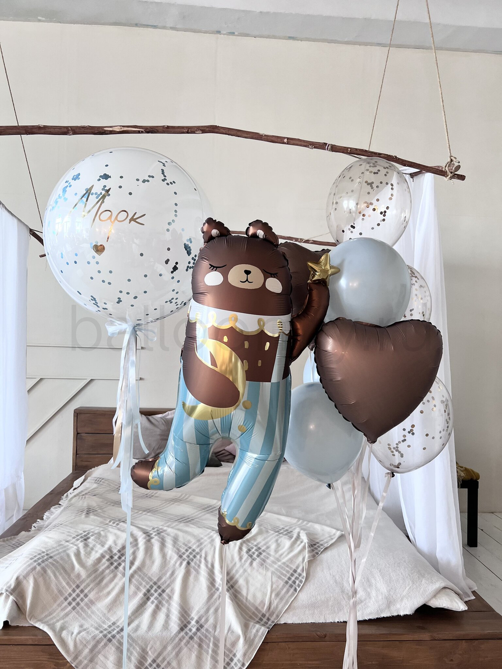 Набор шаров на выписку "Мишка в полосатых штанишках", дизайн №2