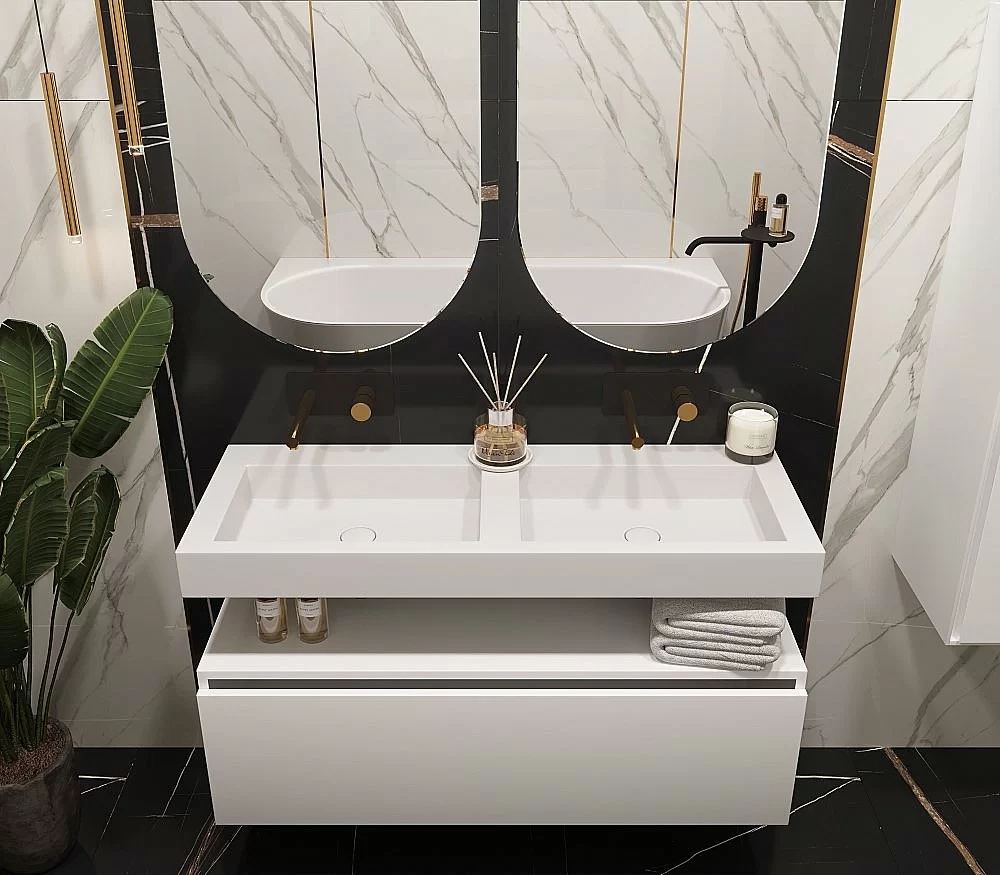 Тумба с раковиной Armadi Art Flat 140 белый глянец