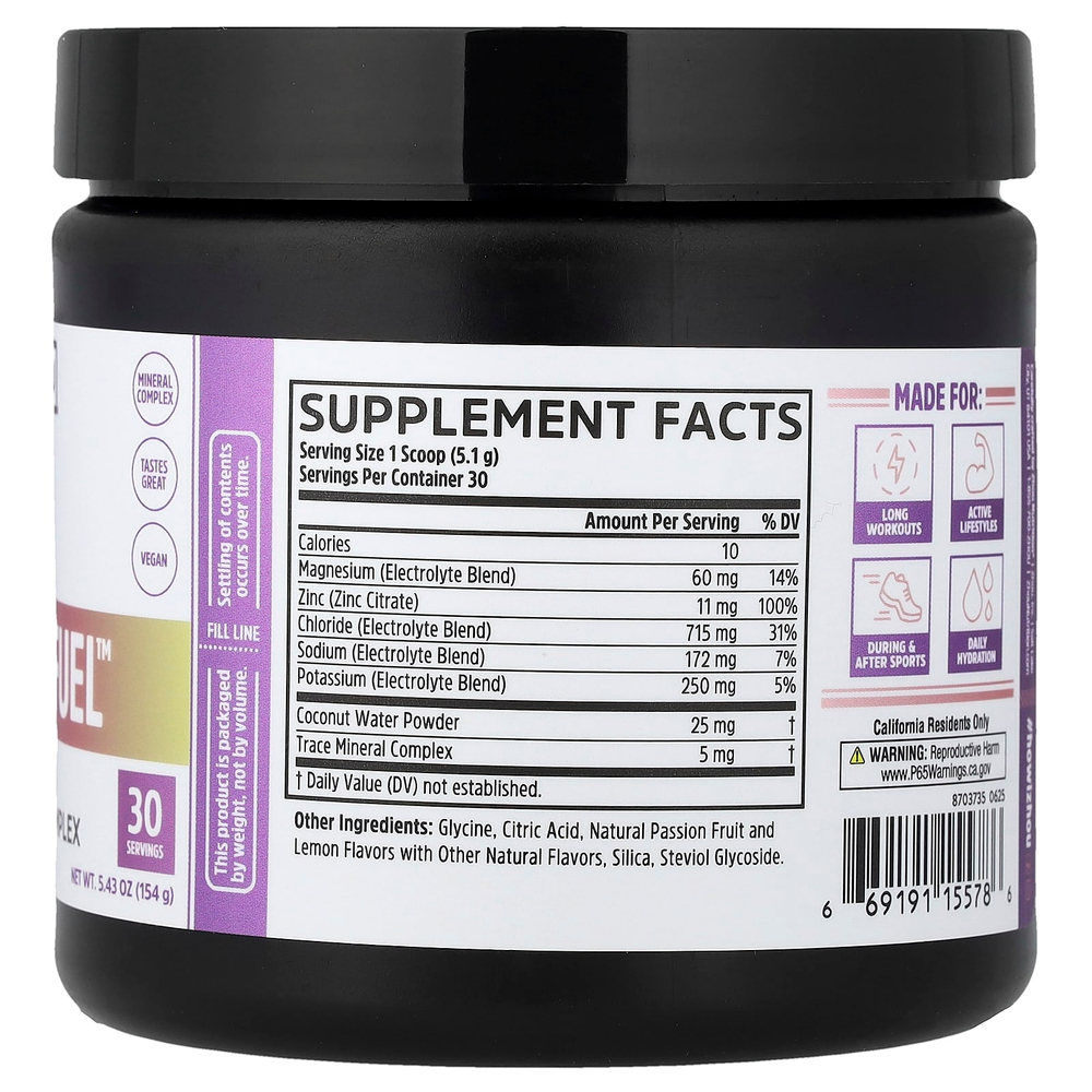 Zhou Nutrition, Hydro-Fuel™, улучшенный комплекс электролитов, со вкусом лимонада из маракуйи, 154 г (5,43 унции)