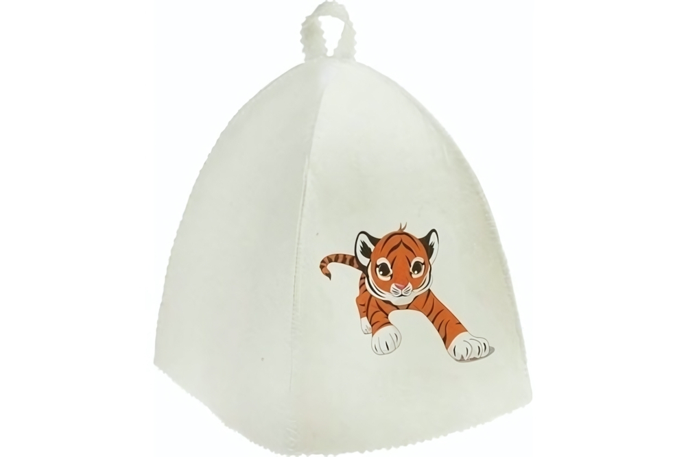 Шапка банная детская классическая с принтом «Тигренок играет», цвет белый, (без упаковки)