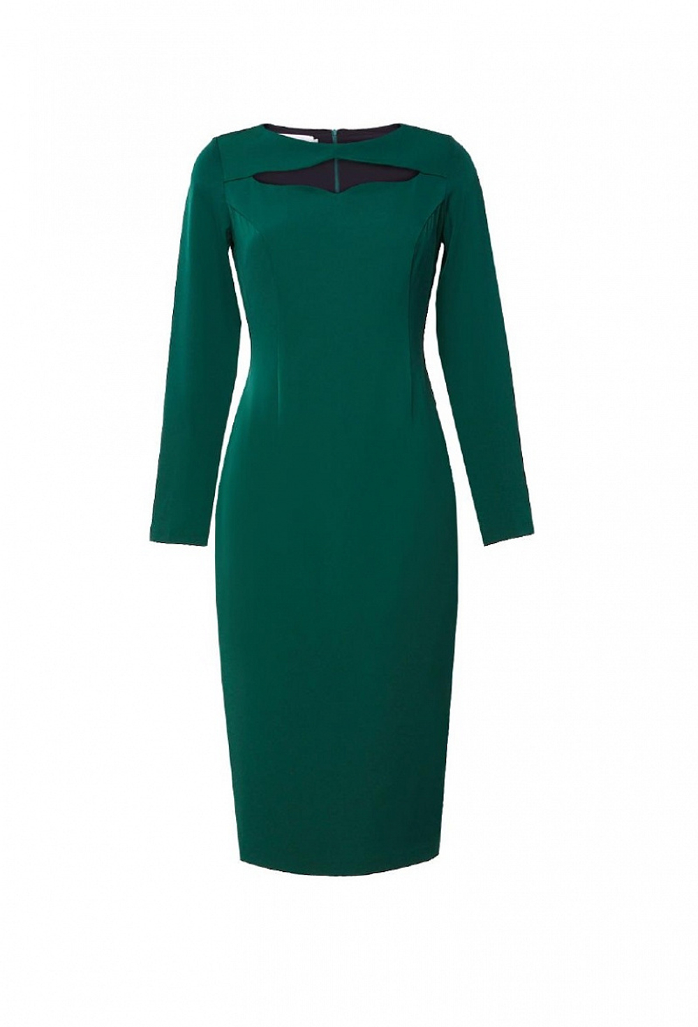 Платье футляр зелёное с фигурным вырезом горловины 18-0519FW