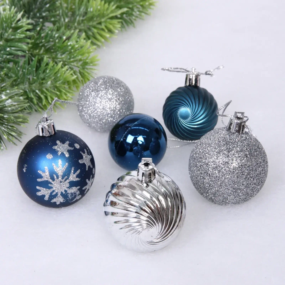 Набор шаров «Christmas» 5 см + 4 см (24 предметов), Сапфир/Серебро