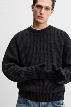 ZARA ШЕРСТЯНЫЕ ПЕРЧАТКИ, МОРСКОЙ СИНИЙ