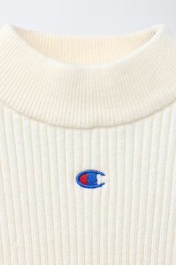 ZARA X CHAMPION ® ДЖЕМПЕР В РУБЧИК С ВОРОТНИКОМ-СТОЙКОЙ, ЭКРЮ