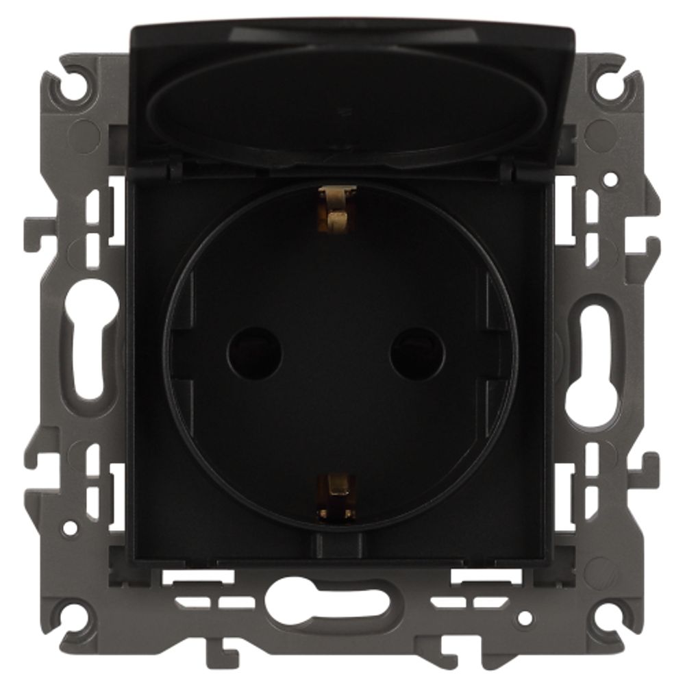 Розетка ЭРА Elegance 14-2103-05 с заземлением 2P+E Schuko со шторками с крышкой 16A-250В IP20 антрацит