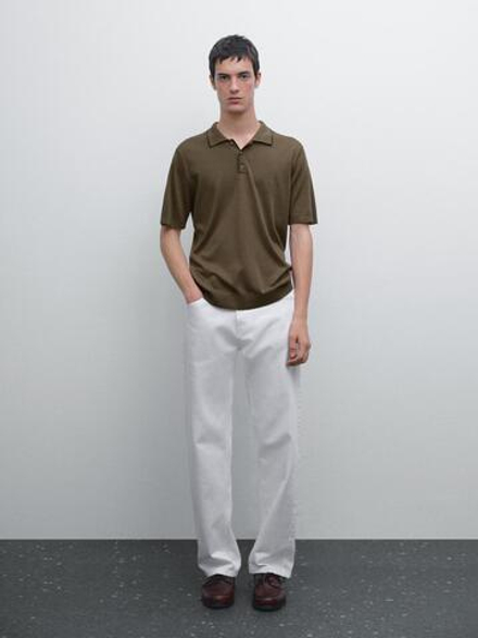 Massimo Dutti Поло из смесового хлопка, бежевый