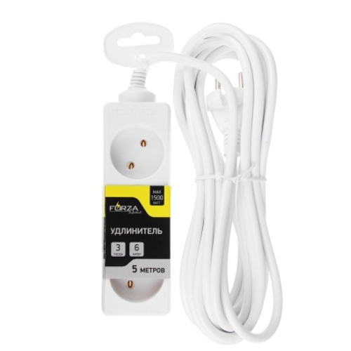 Удлинитель 3 гнезда евророзетка 1500Вт 5м FORZA (30шт/кор)
