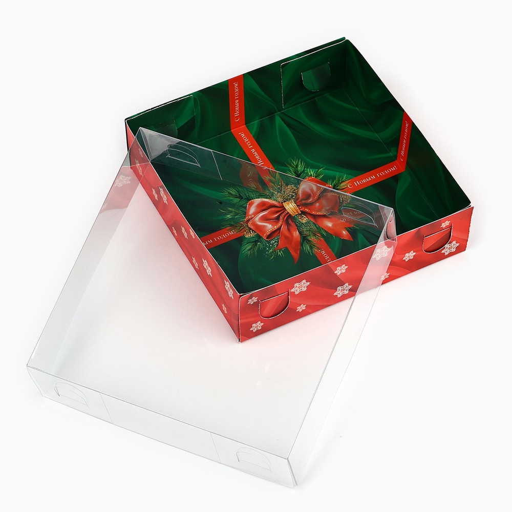 Коробка 12*12*3 Новый год-бант