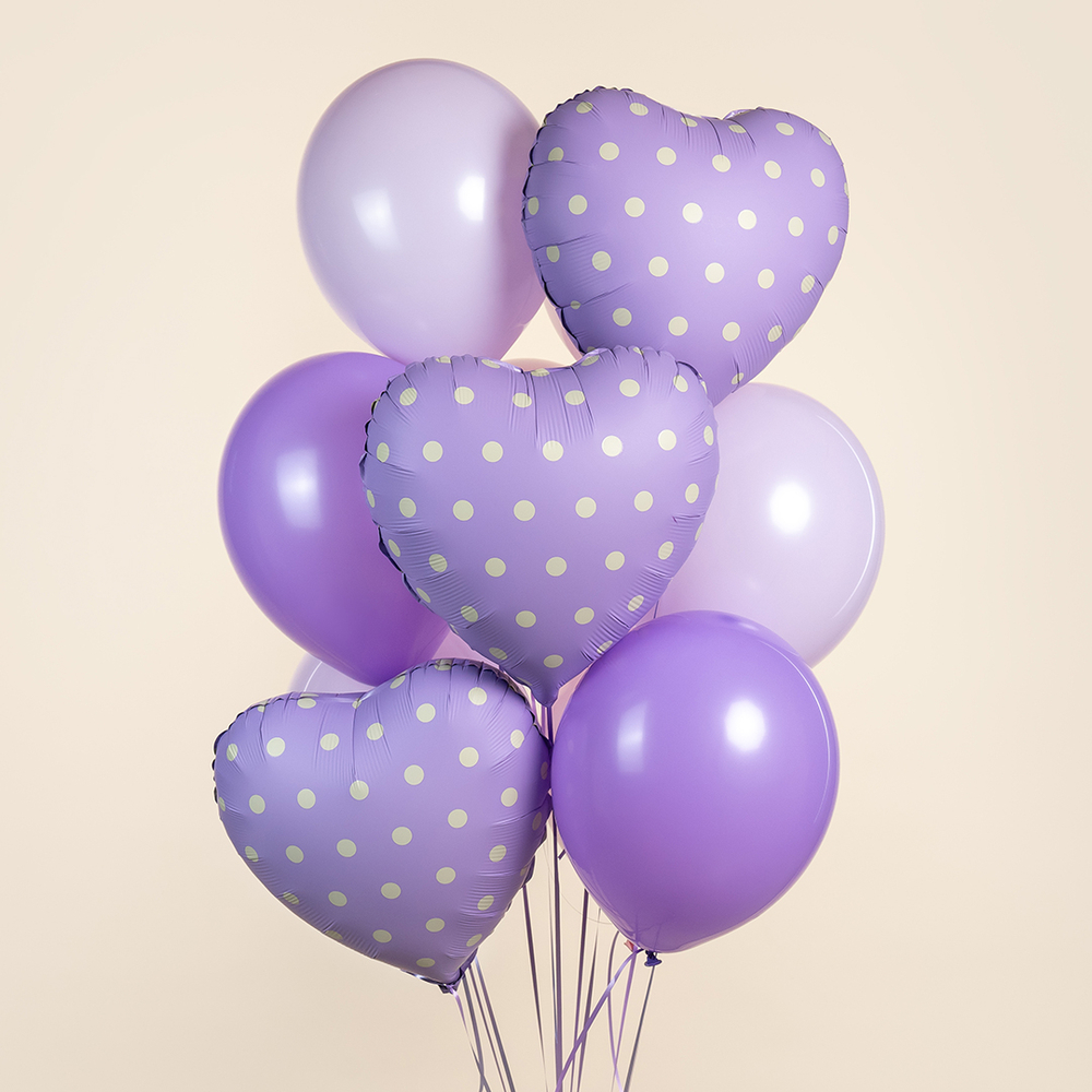 Сердце "Сиреневое в кремовый горох"