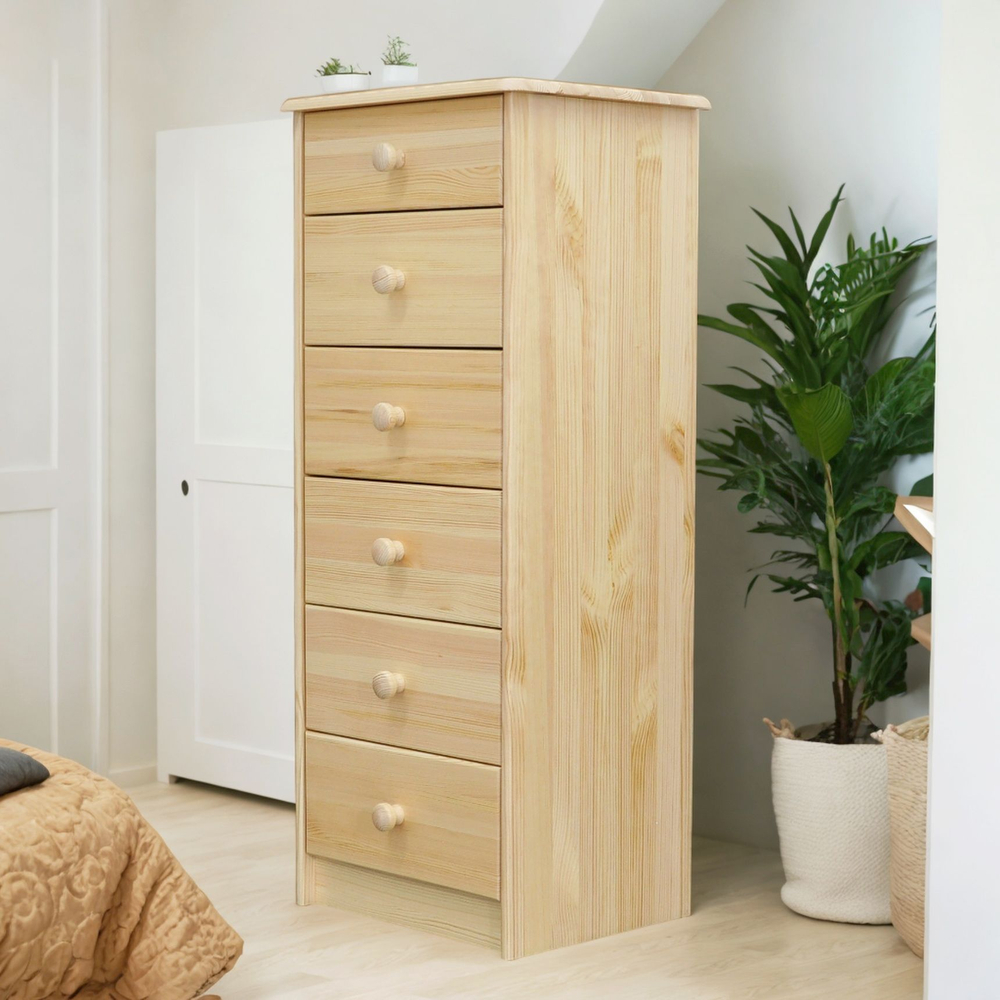 Комод, 43х34х102, Хаба, с ящиками, из сосны, 6 ящиков, деревянный, лак, Dipriz