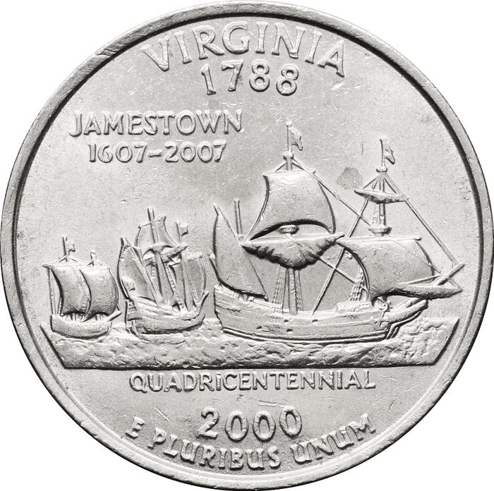25 центов (1/4 доллара, квотер) 2000 США «Штат Вирджиния» (P) 