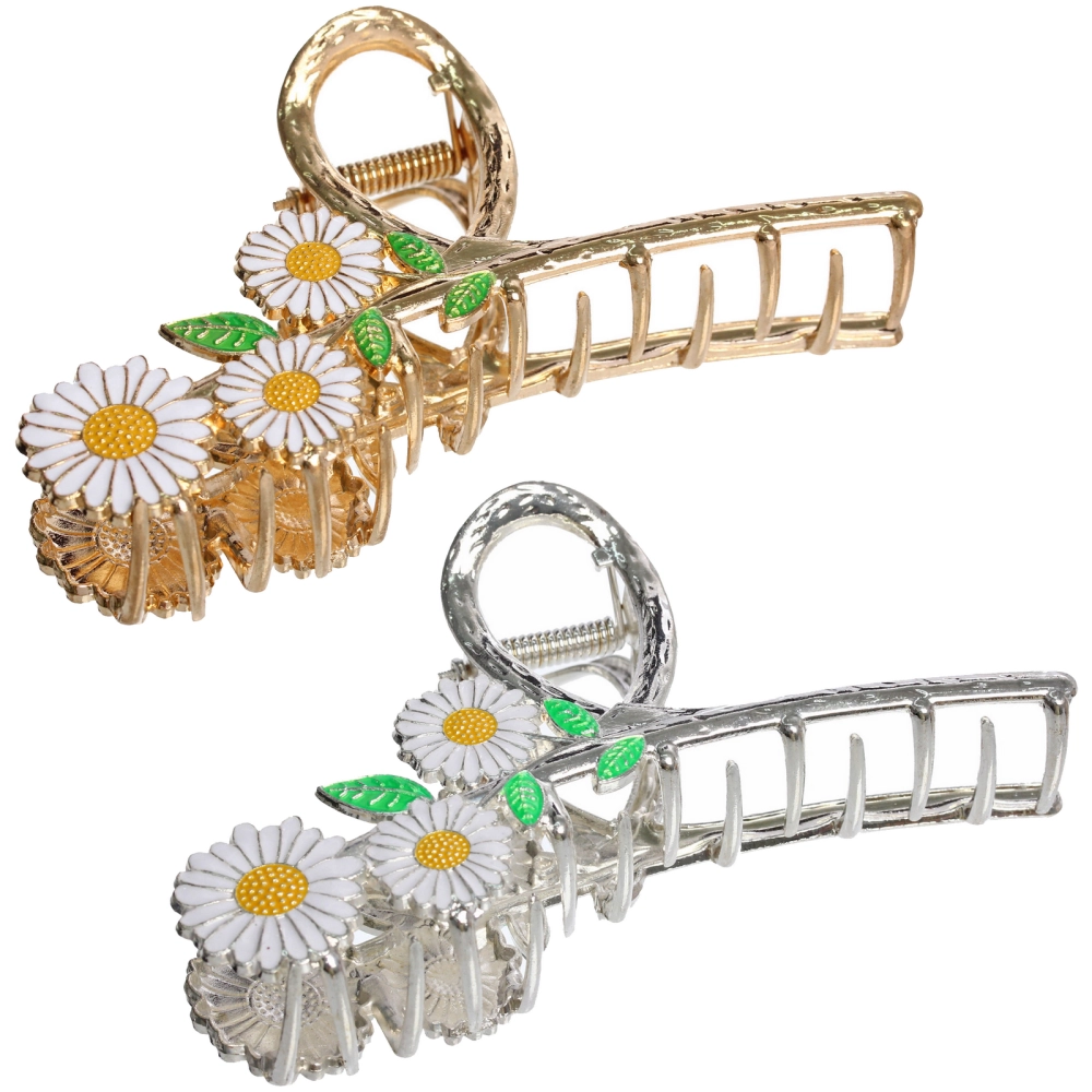 Заколка-краб для волос «AKS - DesignPRO», ромашки, цвет золото и хром, 11*5см