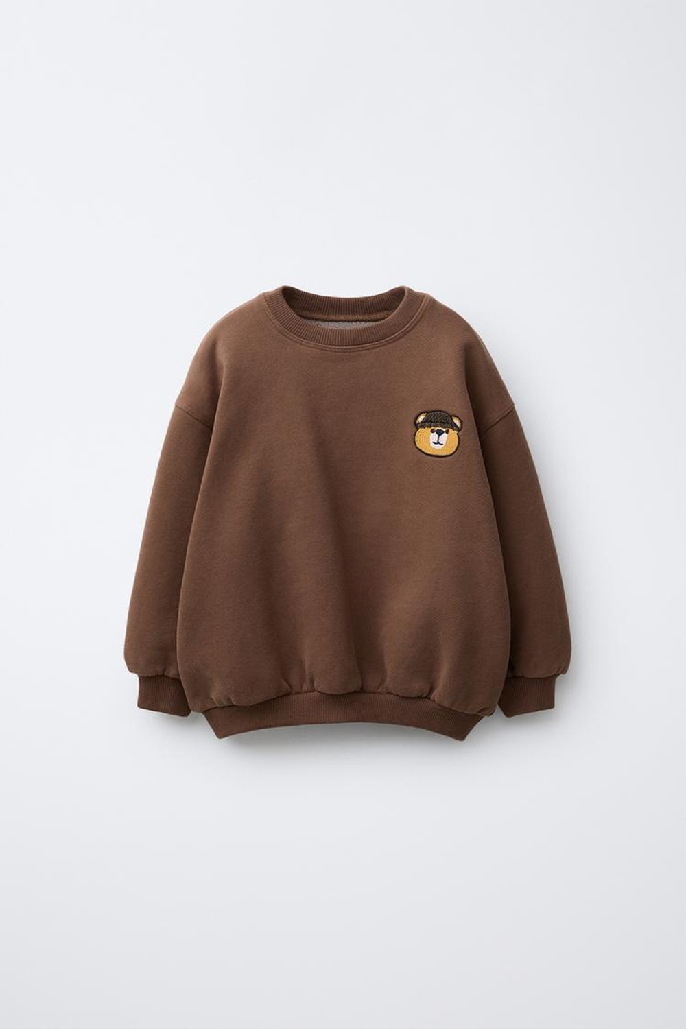 ZARA ТОЛСТОВКА С ВЫШИВКОЙ «МЕДВЕДЬ», КОРИЧНЕВЫЙ