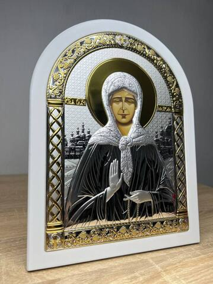 Матрона, икона арочная, белое дерево 206х275
