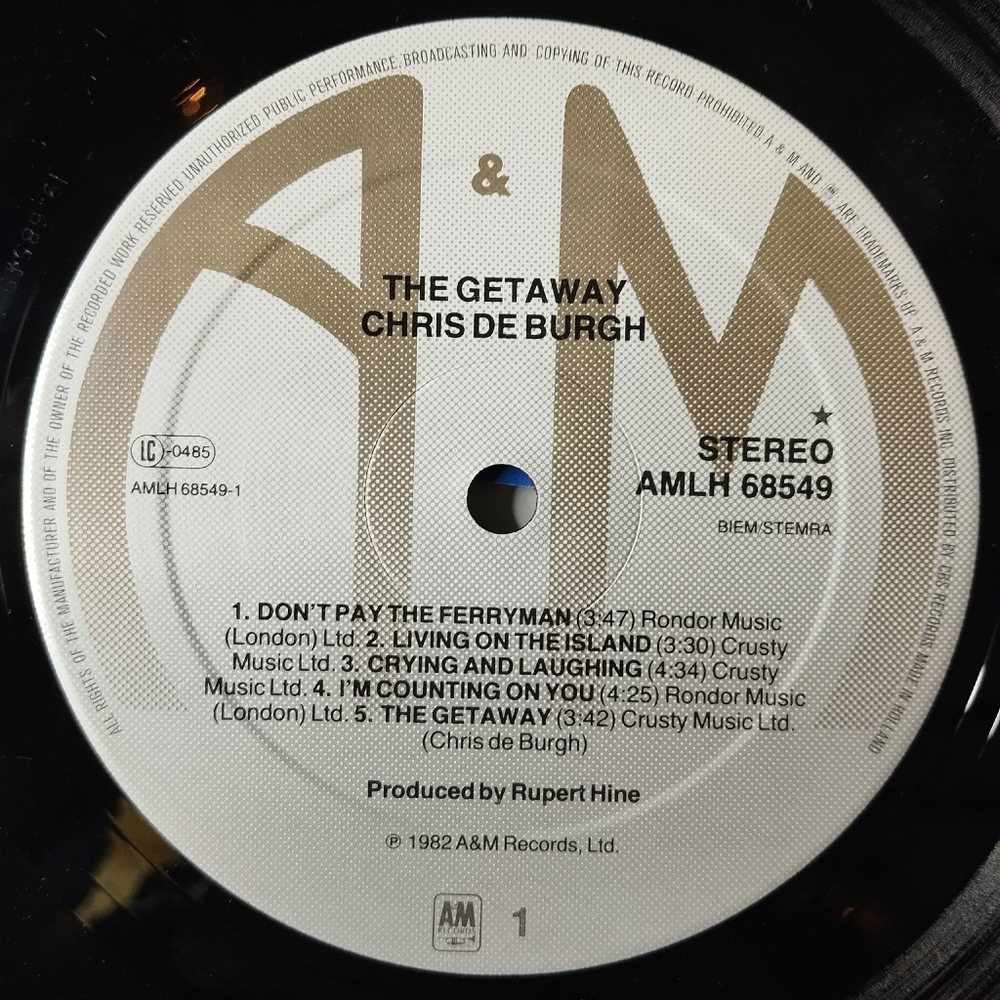 Винтажная виниловая пластинка LP Chris de Burgh The Getaway (Holland 1982) Crying And Laughing