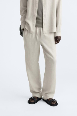 ZARA БРЮКИ-ДЖОГГЕРЫ ИЗ 100% ЛЬНА, ПЕСОЧНЫЙ
