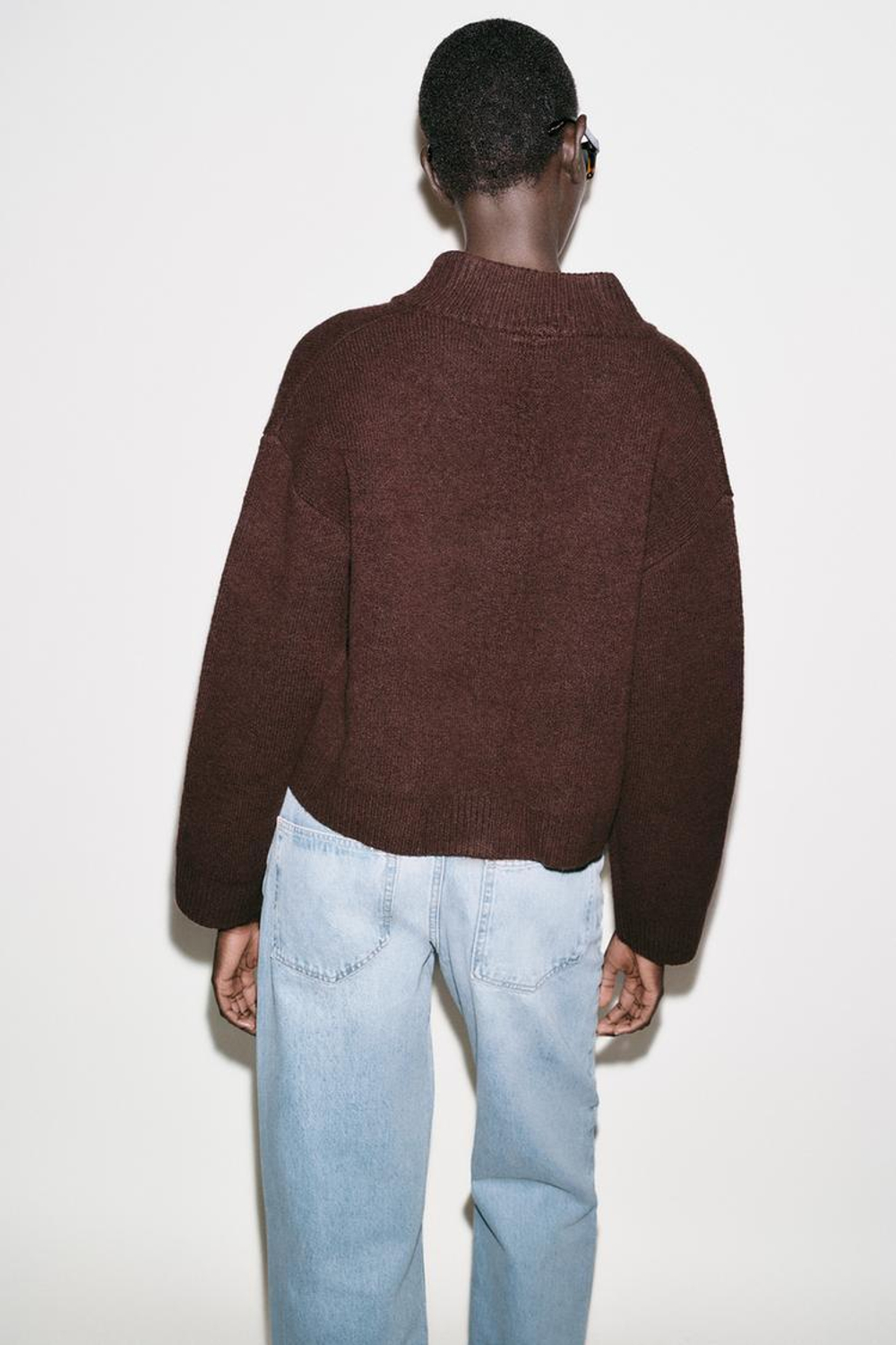 ZARA КАРДИГАН С ВОРОТНИКОМ-СТОЙКОЙ, КОРИЧНЕВЫЙ